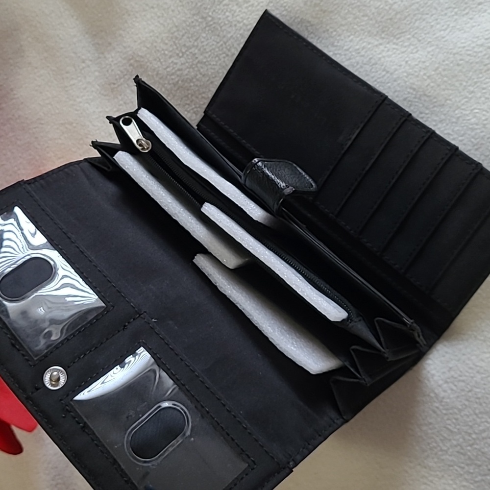 Vintage Womens Wallet Faux Leather Checkbook Style Black - Picture 4 of 7